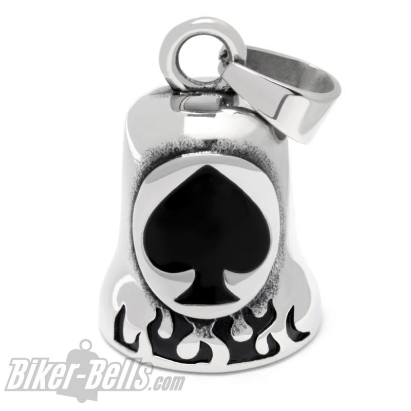 Edelstahl Biker-Bell Pik-Zeichen mit Flammen Ace of Spade Ride Bell Biker Geschenk